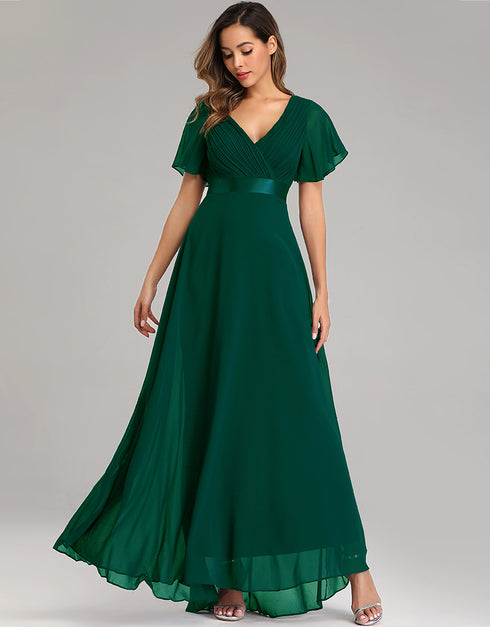 Elegant V-Neck Chiffon Formal Evening Gown